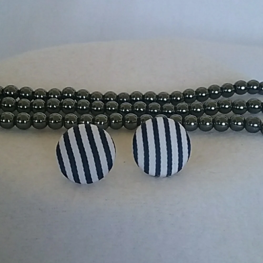Navy blue & white stripe post earrings